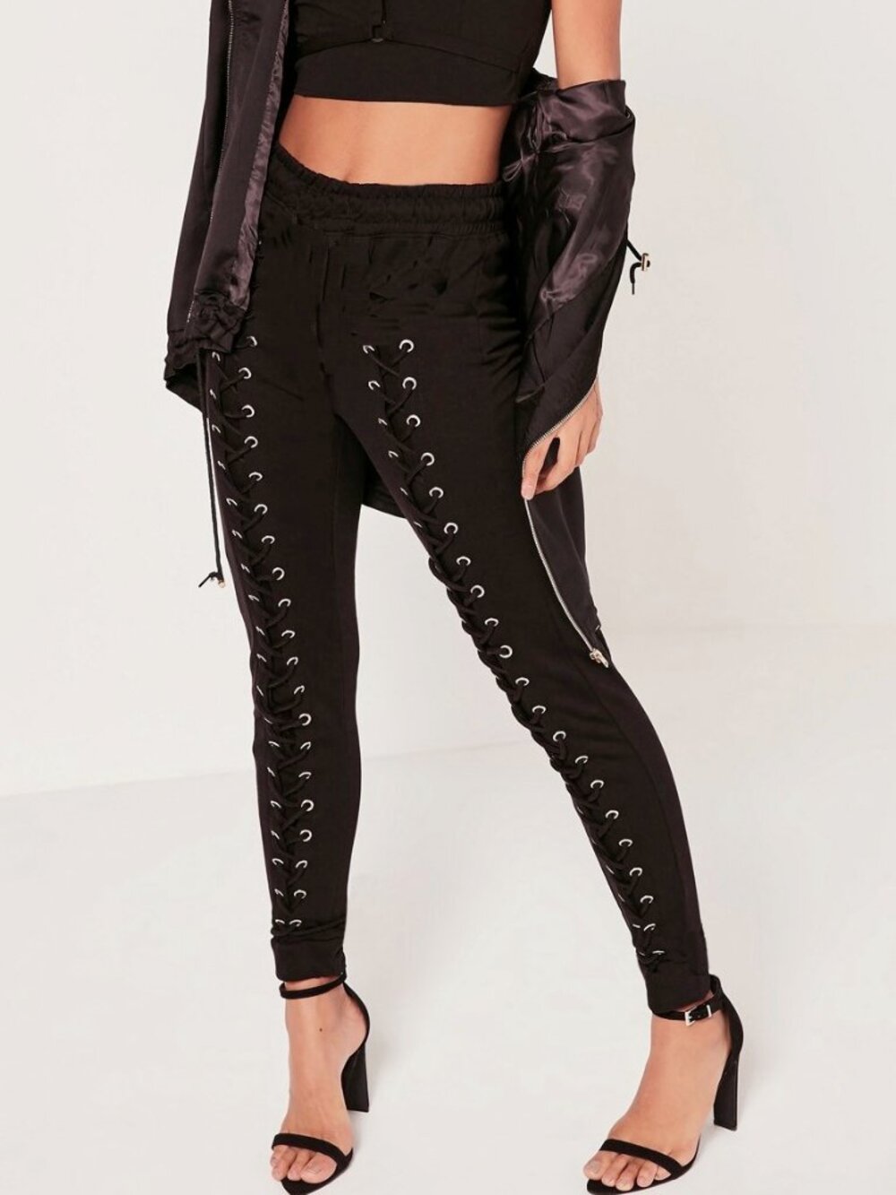 Leggings lace up cut out style biker rock